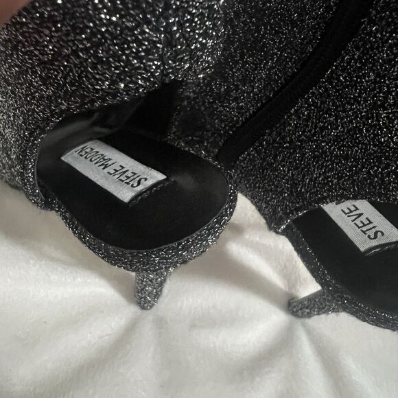 Steve Madden Rakel Sparkly Sock Bootie Size 6.5 M Black Silver Glitter Party - Picture 3 of 10